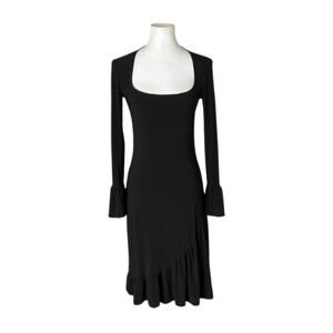 Vintage Leona Edmiston Y2K Black Dress – Deep Square Neckline & Ruffle Accents